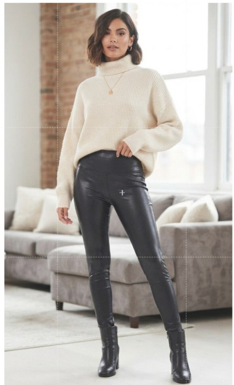 Spanx Faux Leather High Rise Wet Look Leggings Style 2437Q Petite Small Black